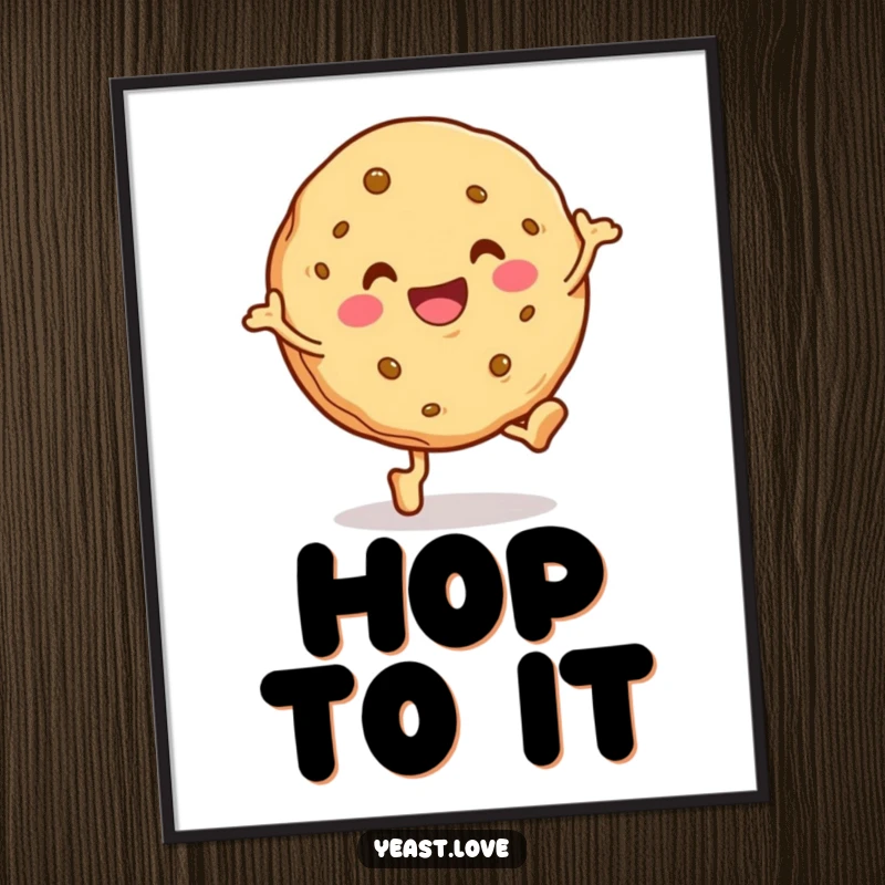 Funny cookie digital art print of a happy character in a joyful hop. Instant, cheerful, and humorous decor.