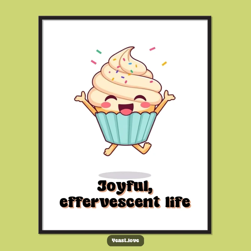 Funny Cupcake Digital Art - Joyful Jumping Character Decor, Unique Funny Gift