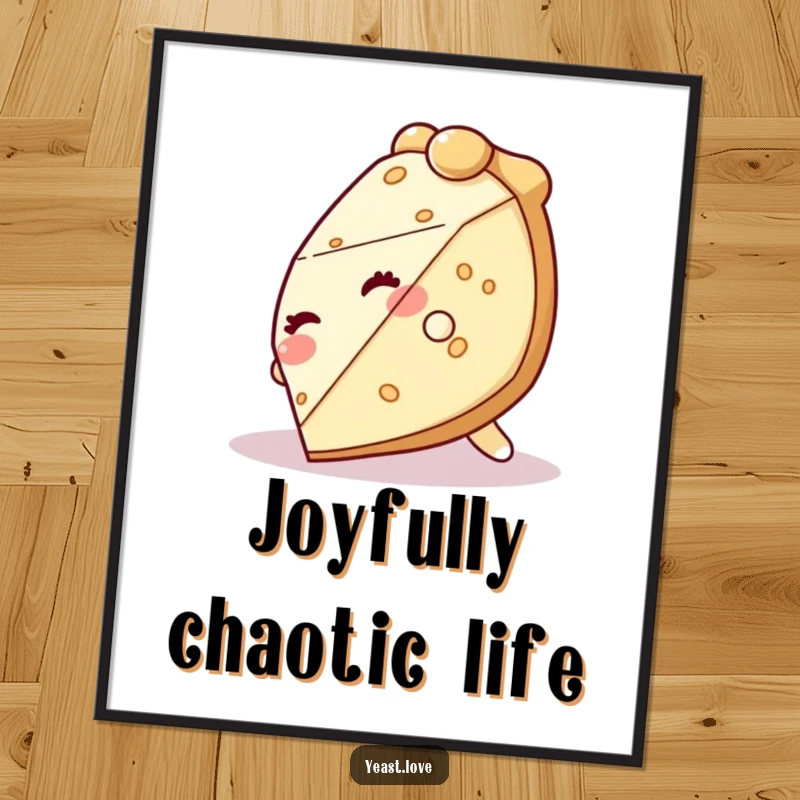 Funny pie digital art print of a giggling slice of pie character tumbling over itself with glee.
