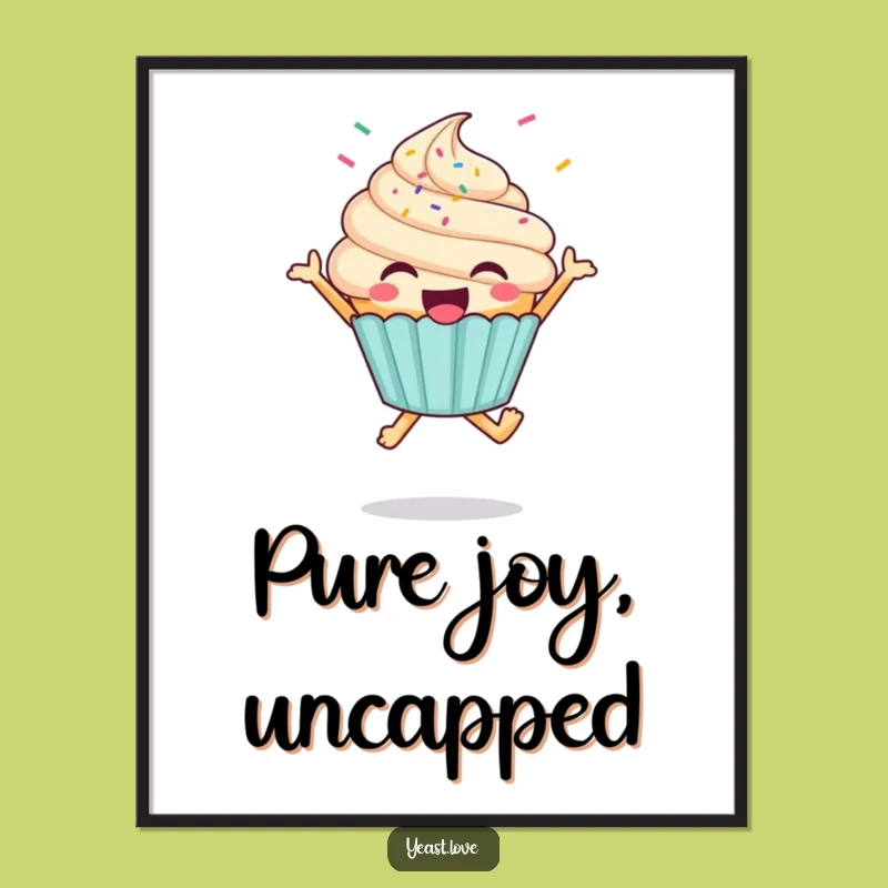 Funny Cupcake Poster - Joyful Jumping Character Wall Art, Unique Funny Gift
