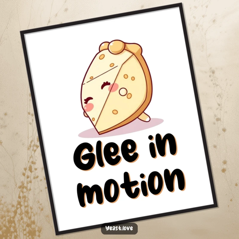 Funny pie character poster, captured in a delightful tumble with a giggling expression, bringing cheerful vibes.