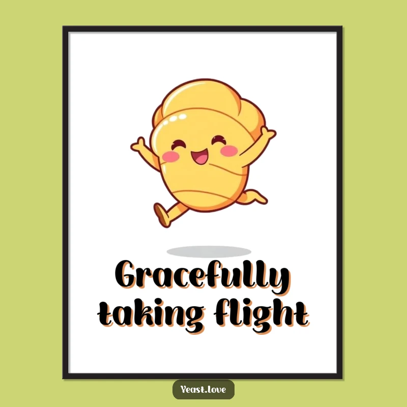 Funny Croissant Leap Poster - Buttery Character Wall Art, Unique Funny Gift