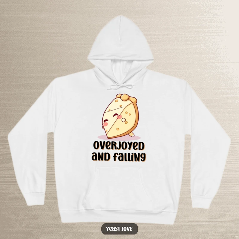 Funny and cozy pie hoodie with a giggling slice of pie character caught in a delightful tumble.