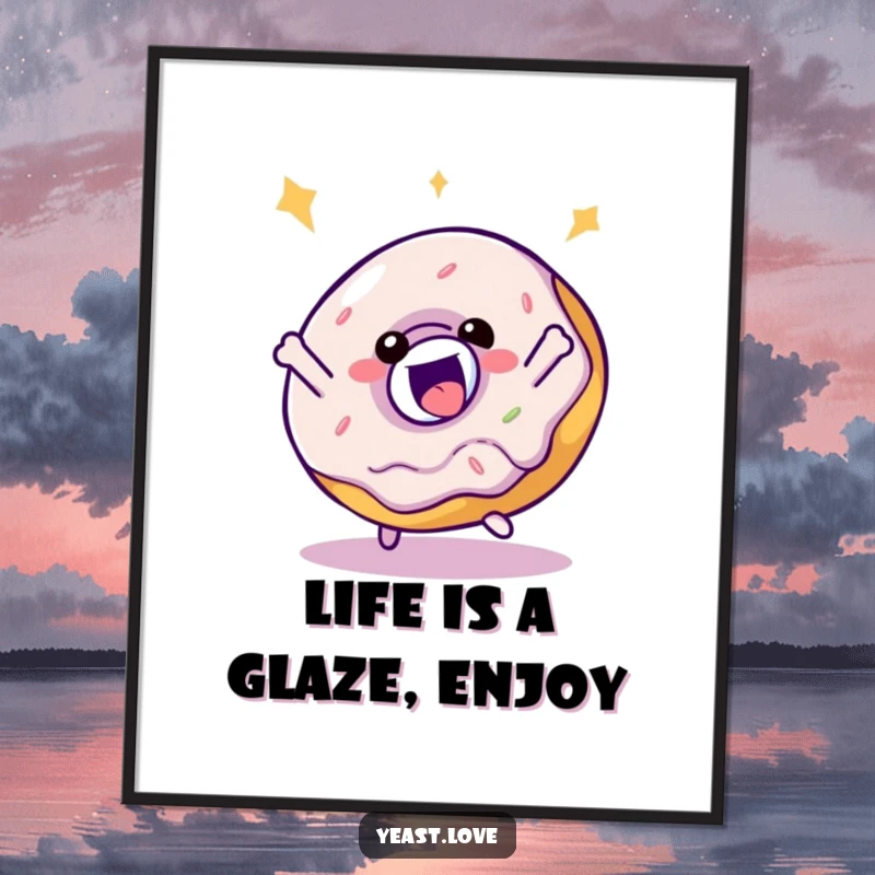 Funny Free Printable Wall Art: A delighted donut character in a playful, bouncy spin, adding fun decor.