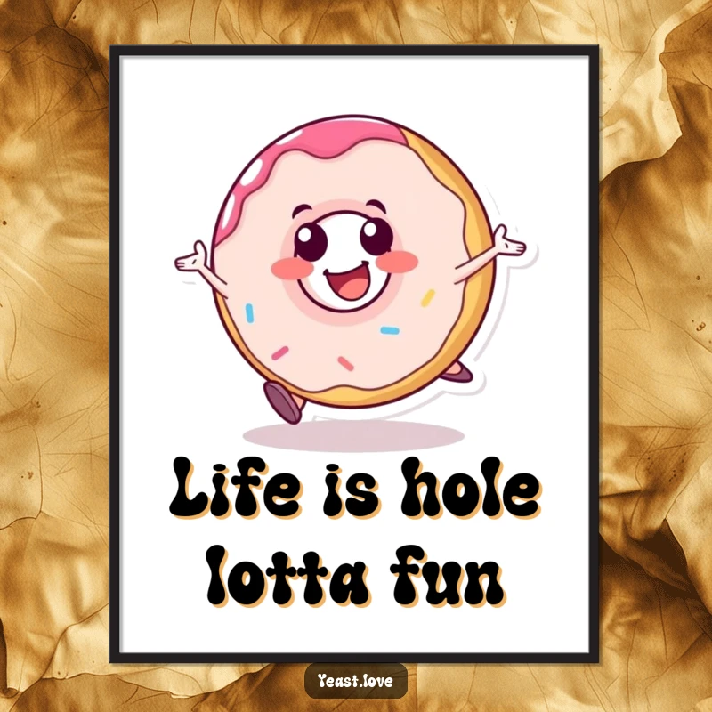 Funny Free Printable Donut Wall Art: A happy donut character rolls with glee, bringing playful and humorous energy to your home decor.