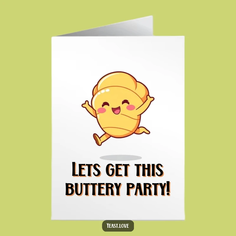 Free Printable Birthday Card: Funny Croissant Leap, Elegant Downloadable Gift