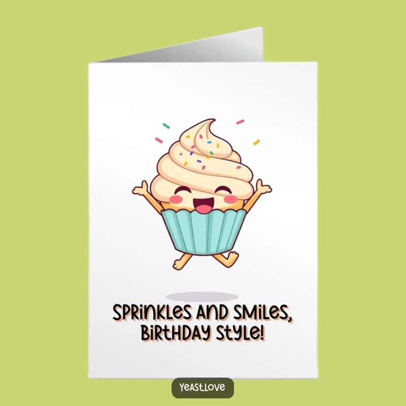 Free Printable Birthday Card: Funny Cupcake Jump Design, Perfect Downloadable Gift