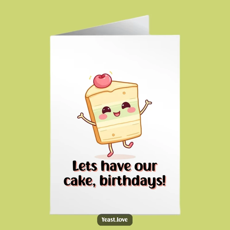 Free Printable Funny Cake Birthday Card: Giggling Twirling Slice for a Joyful Downloadable Gift