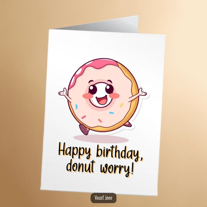 Funny Free Printable Donut Birthday Card: A happy donut character rolls with glee, celebrating your birthday with infectious joy.