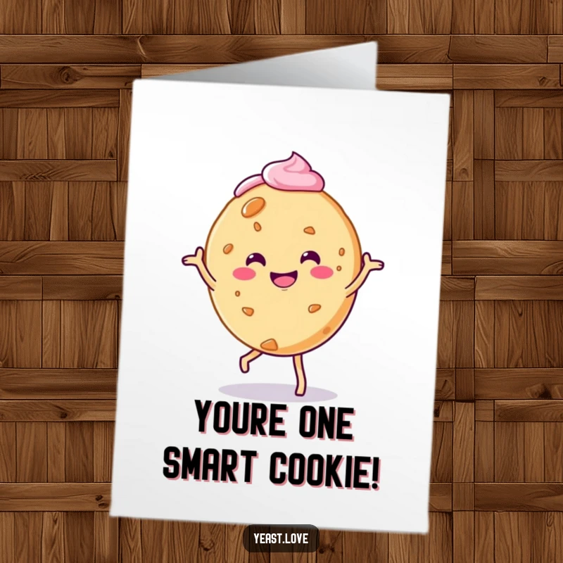 Funny Free Printable Birthday Card: A smiling cookie character doing a charming jig with frosting, celebrating a birthday.
