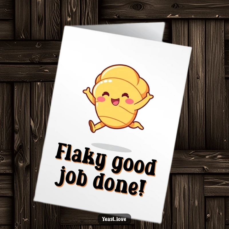 Funny Free Printable Congratulations Card: A cheerful croissant character leaping gracefully, celebrating success.