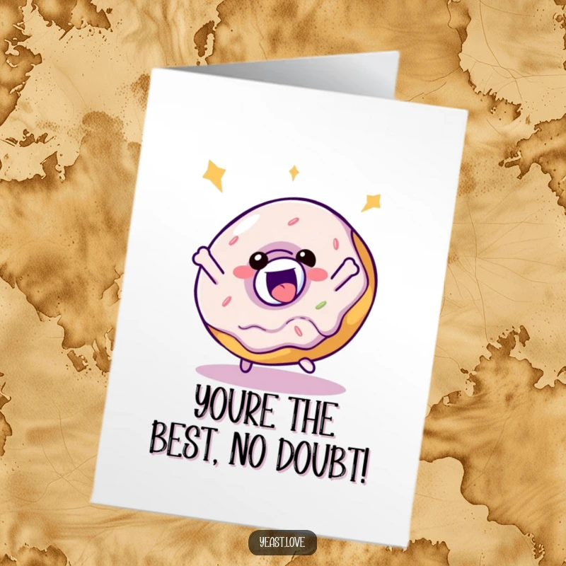 Funny Free Printable Congratulations Card: A delighted donut character spinning playfully, celebrating good news.