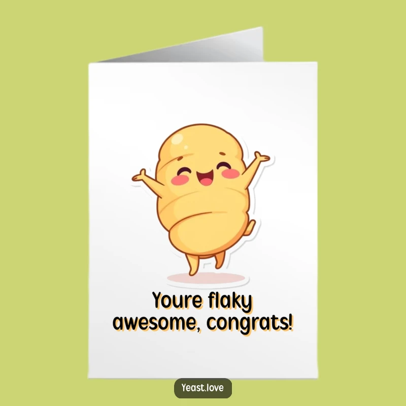 Free Printable Funny Croissant Congratulatory Card: Cartwheeling with Joy for a Downloadable Win