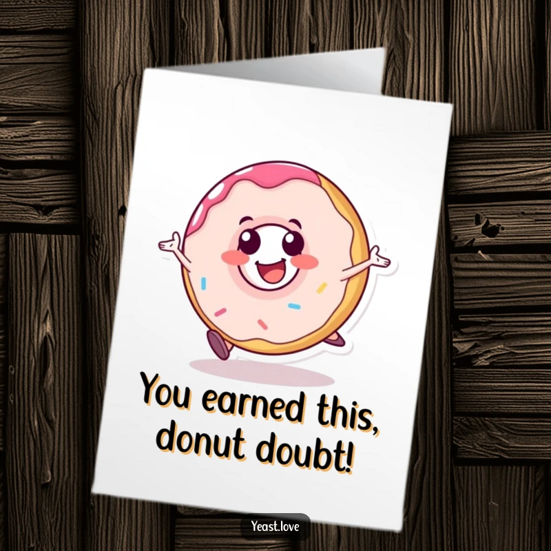Funny Free Printable Donut Congratulations Card: A happy donut character rolls with glee, celebrating your fantastic accomplishments.