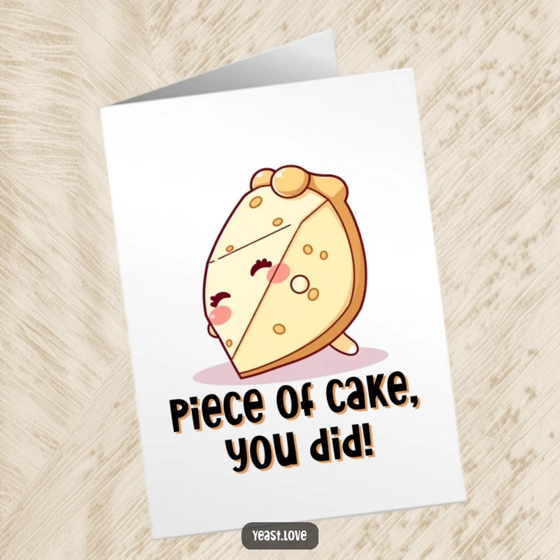 Funny Free Printable Congratulations Card: A giggling slice of pie character tumbling with glee, celebrating good news.