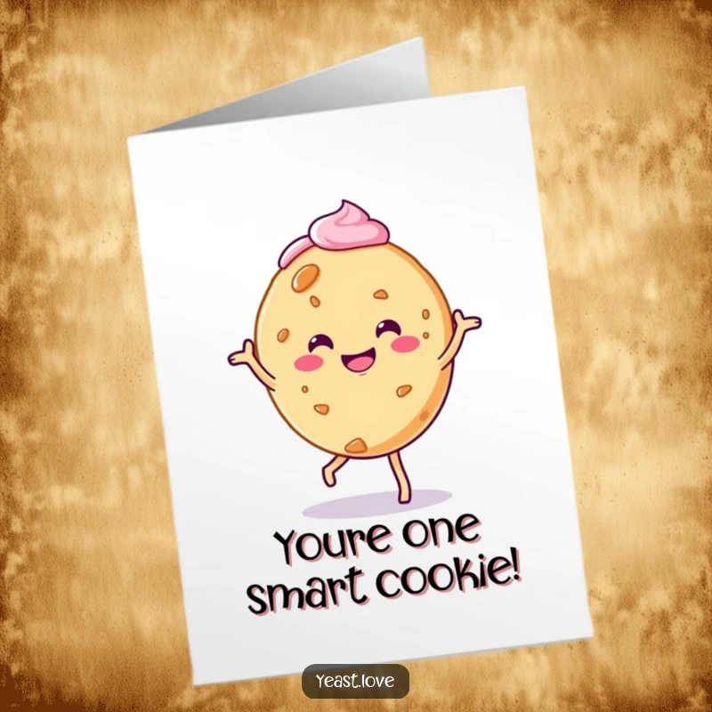 Funny Free Printable Congratulations Card: A smiling cookie character performing a little jig with frosting, celebrating achievements.