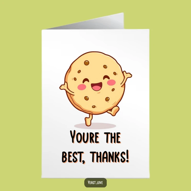 Free Printable Funny Cookie Thank You Card: Hopping Character Expressing Gratitude Downloadable