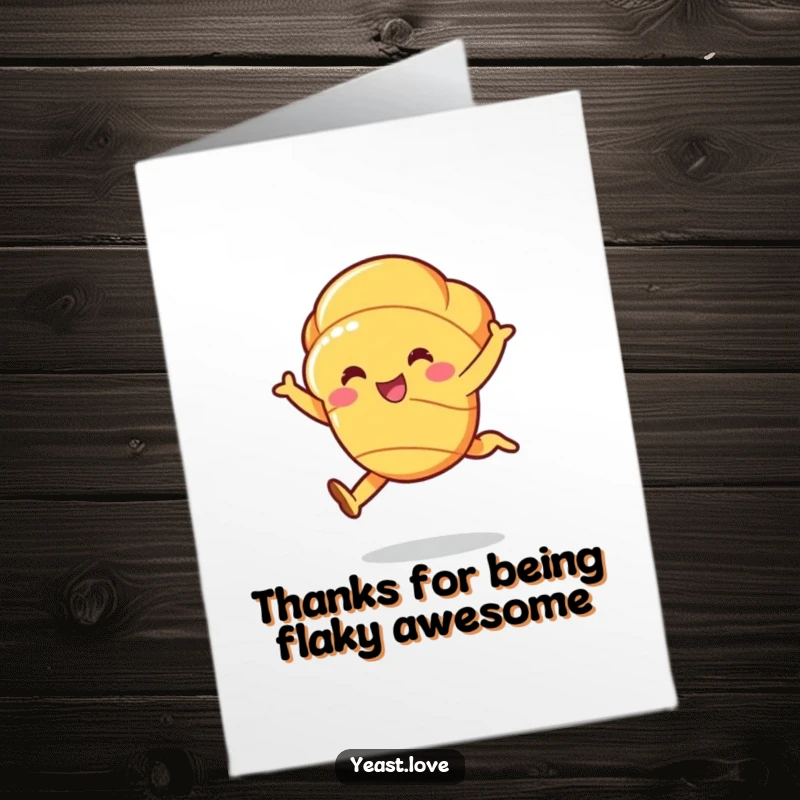 Funny Free Printable Thank You Card: A cheerful croissant character doing a buttery leap, perfect for expressing thanks.