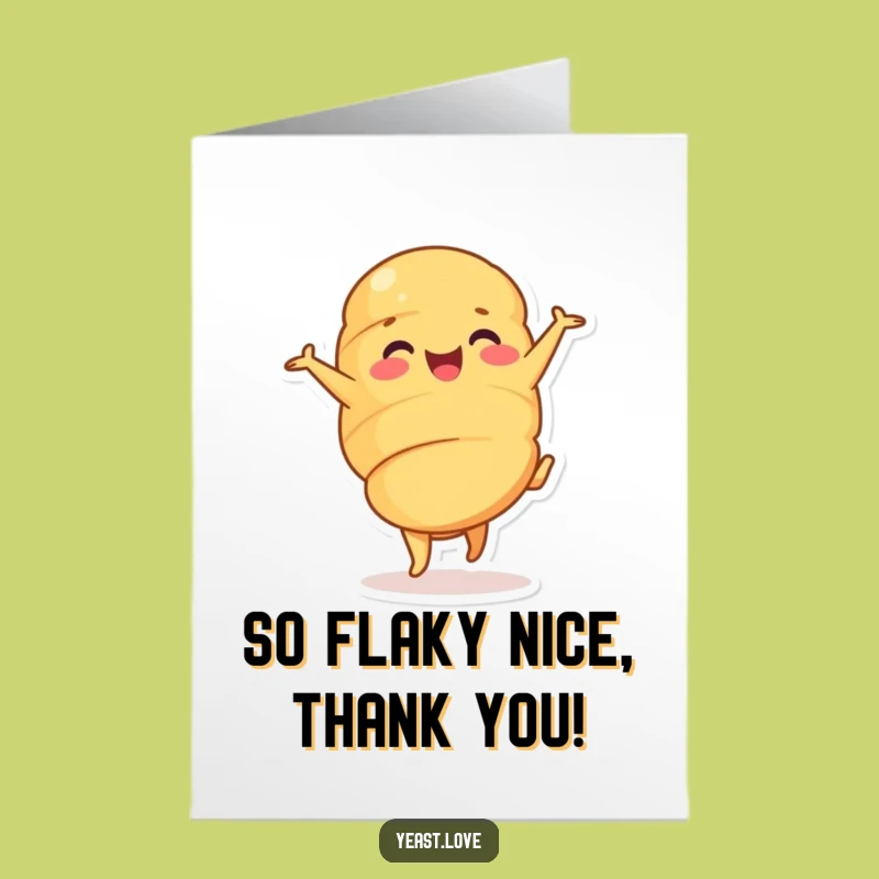 Free Printable Funny Croissant Thank You Card: Cartwheeling Character for a Cheerful Gratitude Download