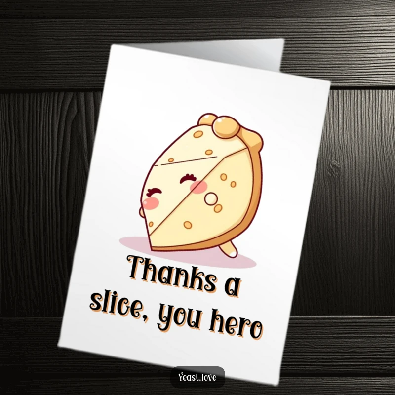 Funny Free Printable Thank You Card: A giggling slice of pie character tumbling over itself, perfect for saying thanks.